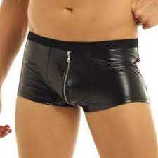 Mens Lingerie Panties Wetlook Nightclub Faux Leather Zipper Jockstraps Bulge Pouch Gay Boxer Shorts Underwear Underpants