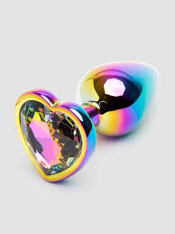 Rainbow Small Medium size set Heart shape Crystal Metal anal beads butt plug Jewellery sex toy for female male