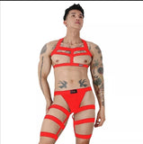 Harness Straps Underwear Men Sexy Bondage Lingerie Long Socks Leg Belt Briefs Elastic Erotic Fetish Costume red or black.