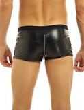 Mens Lingerie Panties Wetlook Nightclub Faux Leather Zipper Jockstraps Bulge Pouch Gay Boxer Shorts Underwear Underpants