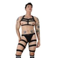 Harness Straps Underwear Men Sexy Bondage Lingerie Long Socks Leg Belt Briefs Elastic Erotic Fetish Costume red or black.