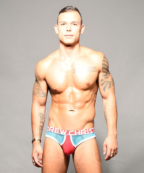 Andrew Christian Almost Naked Retro Net Brief Jock Red/Electric Blue