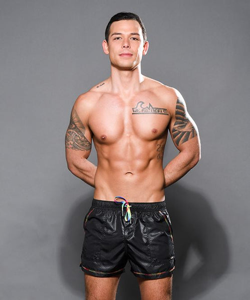 Pride Active Swim Shorts w/ Rainbow Charm Black.